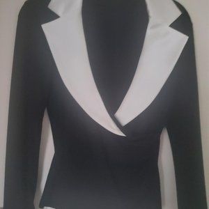 INC Cream Satin & Black Dressy Top Size S